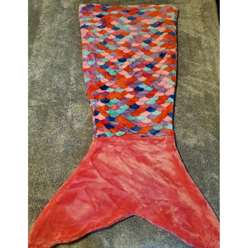 Cute Gril Children's Mermail Tail Blanket Pink Purpke Res‎ Blue Scales 18